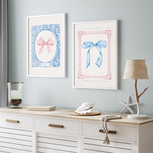 Preppy Bow Wall Art Decor Set of 2 Coquette Canvas Wall Decor Aesthetic Pictures Trendy Girly Wall Art Pink Blue Bow Prints Christian Bible Verse Poster for Bedroom Living Room 12x16 Inch Unframed - color: Christian Prints, size: 12x16 Inch Unframed