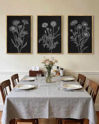 Drsoum Black White Flower Wall Art Vintage Minimalist Floral Wall Hanging Decor Bohemain Botanical Prints Artwork for Bedroom Living Room Hallway 16x24in Natural Framed - color: White Flower, size: 16x24in, Natural Framed