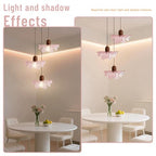 3-Light Pink Flower Glass Pendant Light, Mid-Century Modern Chandelier, Adjustable Hanging Ceiling Light Fixture for Dining Room, Kitchen Island, Bedroom, Living Room, Restaurant, Cafe - color: Pink, 3 Light