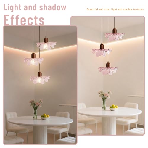 3-Light Pink Flower Glass Pendant Light, Mid-Century Modern Chandelier, Adjustable Hanging Ceiling Light Fixture for Dining Room, Kitchen Island, Bedroom, Living Room, Restaurant, Cafe - color: Pink, 3 Light