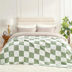 Snuggle Sac Faux Fur Checkered Blanket Twin Size with Soft Knitted Microfiber,Cozy Soft Warm Blanket for Sofa Bedroom Living Room,St Patricks Day Gift,Sage Green Checker,60x80 inches - color: Green White, size: Twin(60"x80")