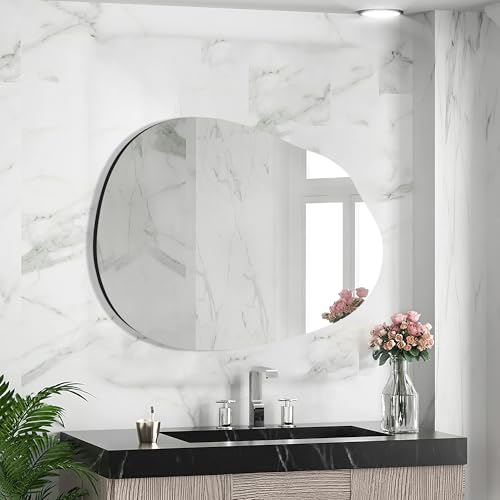 Irregular Wall Mirror 22x30 Inch, Asymmetrical Frameless Bathroom Mirrors with Tempered Glass for Living Room Bedroom,Decorative Modern Wall Decor - color: Black B, size: 30"L x 22"W