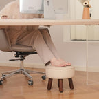oakvivo 13in Small Foot Stool Ottoman, Round Faux Leather Foot Rest for Couch, Under Desk Pouf Footstool Footrest with Non-Skid Rubber Legs for Ling Room, Bedroom, 13''L x 13''W x 10.2''H, Beige - color: Beige