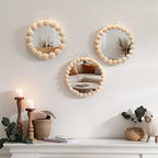 Novabright 3 Pcs Boho Mirror Wall Decor 4.72 Inch Small Round Circle Decorative Mirrors with Wood Bead Hanging Wall Art for Farmhouse Rustic Home Living Room, Bedroom, Bathroom, Entryway