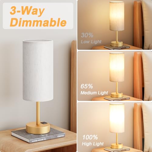 Dicoool Elegant Gold Touch Table Lamp, Modern Wedding Gift for Couples, Bedside Lamps with USB-C USB-A Charging Ports, 3 Way Dimmable Small Lamp for Office, Bathroom, Living Room，Christmas Gift - color: Cream-Gold, size: 14in