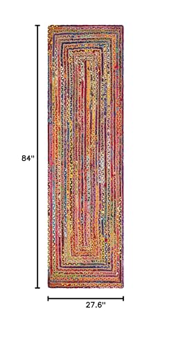 SAFAVIEH Cape Cod Collection Runner Rug - 2'3" x 7', Red & Multi, Handmade Jute & Cotton, Woven Braided Design (CAP202A) - color: Red/Multi, size: 2'3" x 7' (Runner)