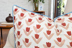 VAGMINE Scandi Folk Tulip 20x20 Inch Throw Pillow Cover - Red Blush Block Print Pattern on Textured Polyester - Cushion Case for Couch Sofa - Vamika Motif - color: Vamika Motif, size: 20" x 20" (Pack of 1)