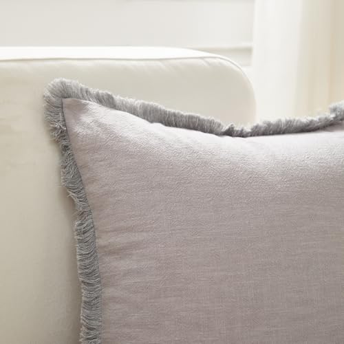 Sunday Praise Set of 2 Linen Fringe Decorative Pillow Covers 20x20 Inch Farmhouse Accent Boho Throw Pillow Cases with Tassels Cozy Soft Square Cushion Covers for Couch Sofa Bed Home Decor,Grey - color: Light Grey, size: 20" x 20" (Pack of 2)