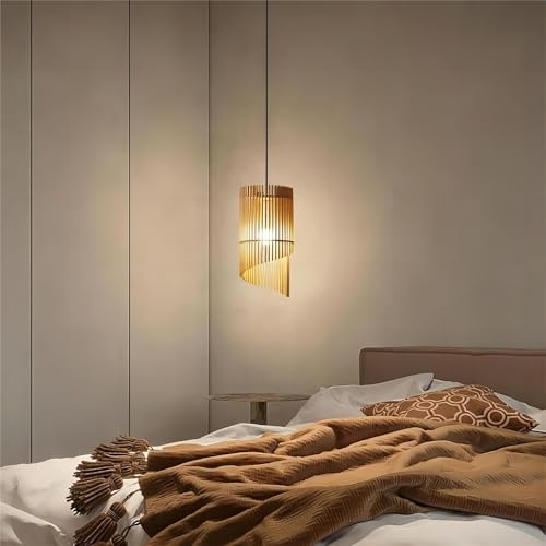 LIGHTLAND 7.9 Inch Wabi-sabi Style Pendant Light, Wooden Hanging Lamp, Vintage Japanese Style Hanging Light, Pendant Lamp for Bedroom, Dining Room, Bar (Pack of 1) - color: Wood