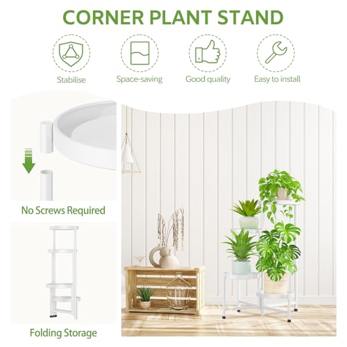 iDavosic.ly 4 Tier Large Plant Stand Indoor, 10 Inch Wide Tall Corner Metal Plant Stands Outdoor for Multiple Plants, Folding Tiered Flower Display Holder Rack Shelf, White - color: White, size: 4 Tiers