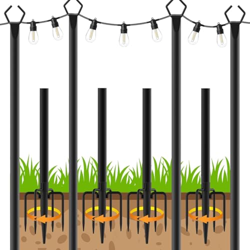AHRLHR 4 Pack String Light Poles,Poles for Outdoor String lights10 Ft Metal Poles with Fork for Outdoor String Lights,Outdoor Light Poles with Fork,Patio,Deck,Backyard - size: 4 Pack-10FT