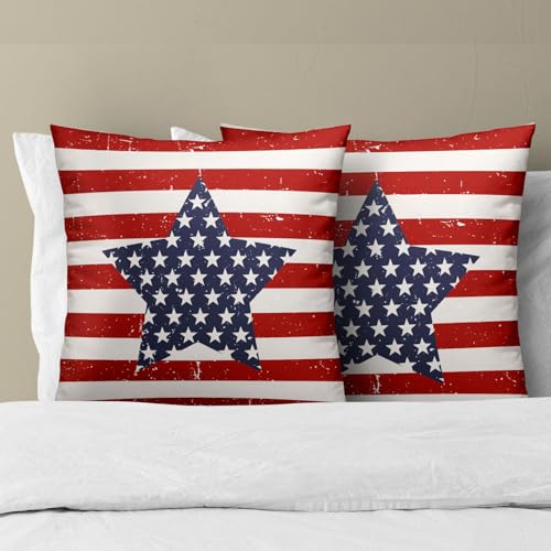 4th of July Pillow Covers 16x16 Inch Set of 2, Red Stripes Blue Star American Flag Patriotic Throw Pillow Covers Square Memorial Day Cotton Cushion Cover for Home Couch Sofa Patio Bedroom Livingroom - color: Blue Star240319, size: 16" x 16" (Pack of 2)