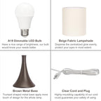 3 Way Touch Control Table Lamp, Modern Bedside Lamp Dimmable Nightstand Lamp with Beige Shade and Dark Brown Base, Small Desk Lamp for Living Room, Dorm, Home Office, 9W LED Bulb Included - color: Brown Base with Beige Shade