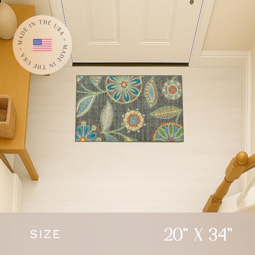 Maples Rugs Reggie Floral Kitchen Rug - Made in USA - Washable, Non Slip Indoor Carpet for Entryway, Foyer, Kitchen, and Bathroom, 1'8 x 2'10, Dark Grey - color: Dark Grey, size: 1'8" x 2'10" (Rectangular)