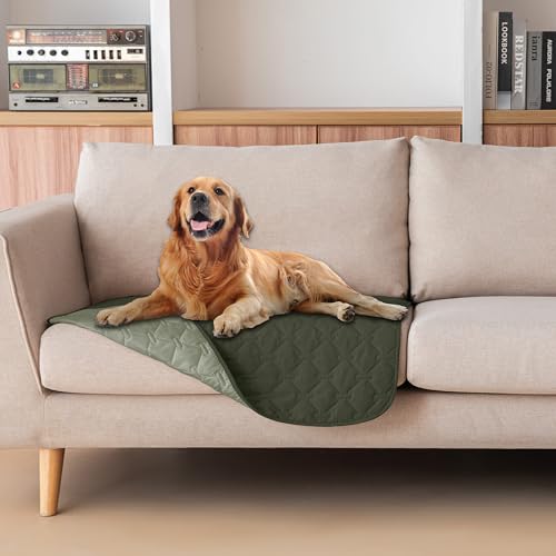 gogobunny 100% Double Sided Waterproof Dog Blanket Soft Pet Bed Cover Reversible Protect Furniture Couch Sofa Car for Puppy Large Dog Cat (Dark Olive/Light Olive, 30x30 Inch (Pack of 1)) - color: Dark Olive/Light Olive, size: 30x30 Inch (Pack of 1)