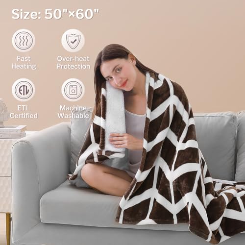 VENTIMI Electric Blanket Heated Throw, 50" x 60" Heated Blanket with 5 Heat Levels & 3 Hours Auto Off, Fast Heating Blanket with ETL & FCC Certification, Coffee - color: Coffee, size: Throw