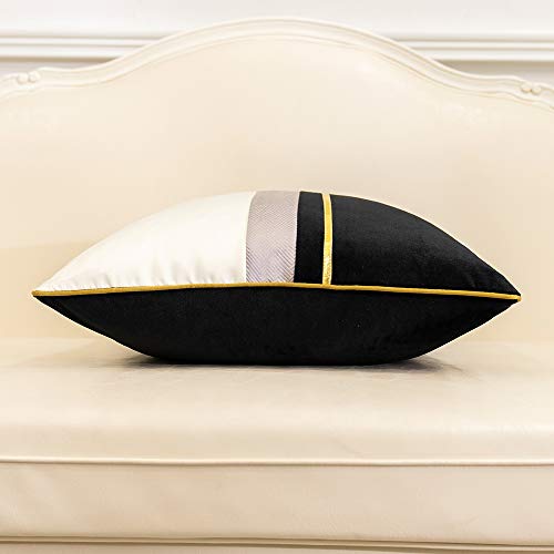 Avigers 16 x 16 Inches Black White Gold Leather Striped Patchwork Velvet Cushion Case Luxury Modern Throw Pillow Cover Decorative Pillow for Couch Living Room Bedroom Car - color: Black, size: 16" x 16" (Pack of 1)