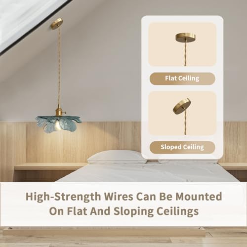 Hardwire Petal Glass Pendant Light Kitchen Island, Brass Chandelier | Hanging Light, Sculptural Art Glass, Unique, Vintage, Gold, Adjustable, Mid Century, Modern,Dining Room,Bedroom, High Ceiling - color: Dark Green, Hardwired, size: Hardwired