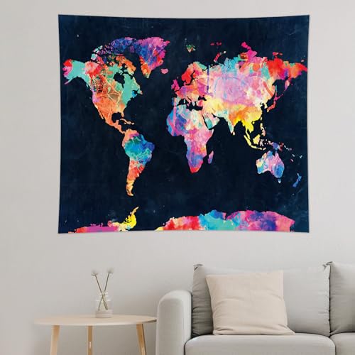 World Map Watercolor Tapestry Wall Hanging for Bedroom Living Room Travel Decor - color: World Map, size: 59.1"L x 51.2"W