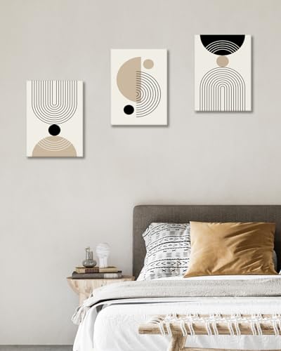 HesenDot Abstract Geometric Wall Art Set of 3, 30x40CM Minimalist Line Framed Canvas Prints, Boho Modern Neutral Beige Black Shapes Wall Decor for Living Room Bedroom Bathroom Office Home - color: Boho Line Wall Art-Framed, size: 16"L x 12"W