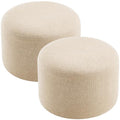 Boho Round Ottoman Set of 2, Soft Pouf Ottoman, Farmhouse Footstool with Soft Padded Seating & Solid Wood Frame, Upholstered Vanity Stool Accent Seat for Living Room, Bedroom, Beige Woven Linen - color: Beige Weaving Linen Rope, size: Set of 2