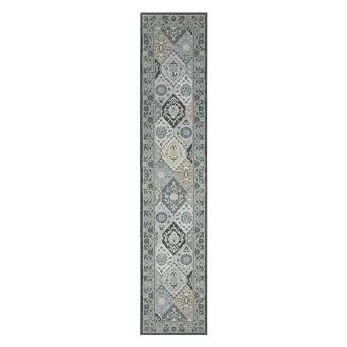 Phantoscope Washable Runner Rug 2'x10' Non-Slip, Vintage Boho Hallway Rugs for Entryway, Stair, Bedroom, Distressed Moroccan Mosaic Diamond Pattern, Low-Pile Foldable Floor Carpet, Grey Charcoal - color: Grey Charcoal, size: 2' x 10' (Runner)