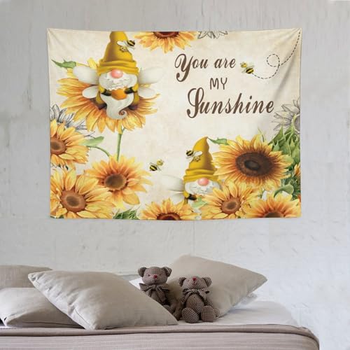 Sunflower Tapestry,Farmhouse Floral and Butterfly Bee Gnomes Tapestry for Bedroom,Nature Landscape Tapestry Wall Hanging for Living Room Dorm Home Decor,40"x30" - color: Sunflower-2, size: W40xL30in