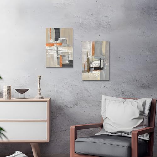 Abstract Neutral Canvas Wall Art: 2 Pieces Minimalist Painting Modern Gray Beige Artwork for Bedroom - color: neutral, size: 11”x16”x2