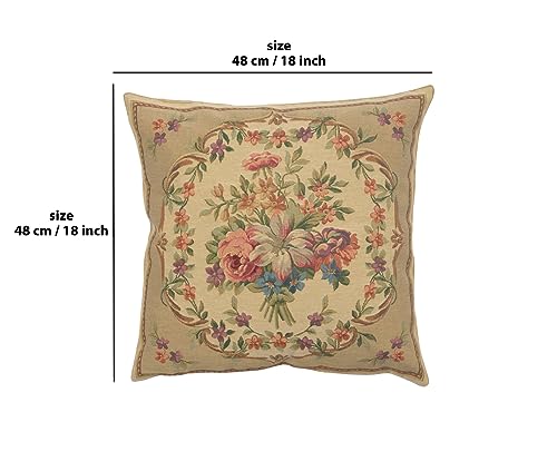 Charlotte Home Furnishings Inc Premium 18x18 Decorative Throw Pillow Cover, Bouqet Floral Beige Cushion Cover, Cotton Jacquard Woven Pillow Cover for Couch, Sofa, Living Room Decor - color: Floral Beige