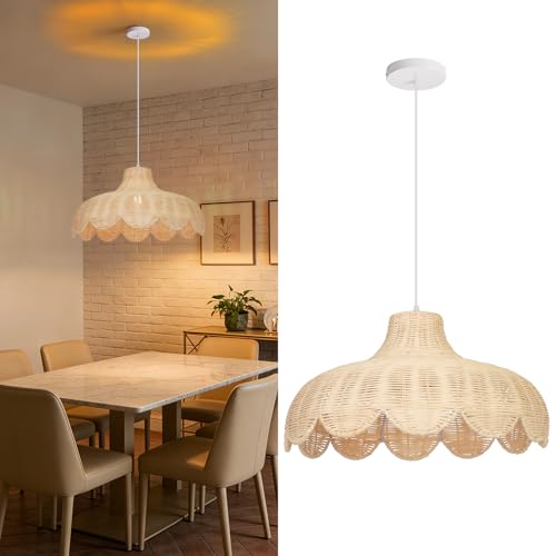 Arturesthome Rattan Pendant Lighting for Dining Room,20.4" Rattan Chandelier Woven Boho Chandelier Wicker Pendant Lamp for Kitchen Restaurant - size: 20.43"*11"