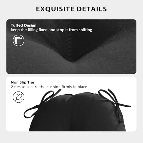 Round Outdoor Chair Cushions, Tufted Bistro Chair Cushions with Ties, Thickened Round Seat Cushion for Patio Furniture, 2 Pack, 15x15 Inch, Black - color: Black, size: 2 Count (Pack of 1)