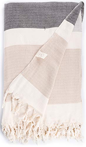 Bersuse 100% Cotton Aspendos XL Throw Blanket for Couch - 100% Cotton Lightweight Durable Throw Blanket, Big Blanket for Sensitive Skin, Decorative and Versatile - 60x90 Inches, Black-Grey-Beige - color: Black/Grey/Beige