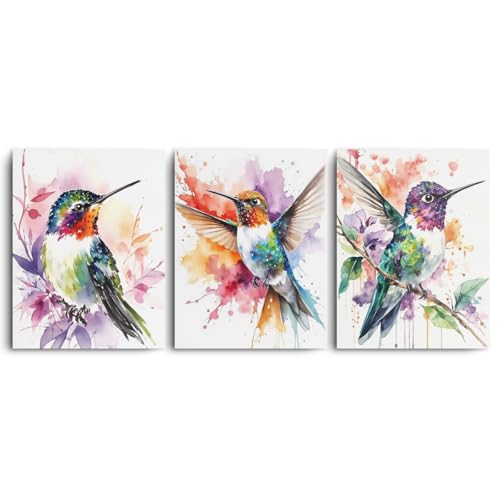 3 Pcs Bohemian Style Hummingbird Canvas Wall Art, Watercolor Birds Wall Decor Modern Abstract Framed Prints for Home Living Room Office Apartment Decor, Housewarming Gifts 11.5x15 Inch - color: Multi 1367