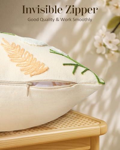 Embroidered Throw Pillow Cover - 20x20 Decorative Pillow Cover with Zipper Aesthetic Cute Design Boho Spring Summer Cozy Throw Pillowcase for Living Room Couch Sofa Bed, Daisy - color: Daisy, size: 20" x 20" (Pack of 1)