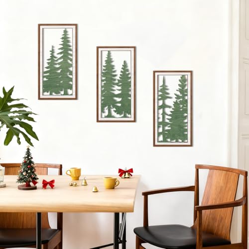 BINCUE Pine Tree Wall Art Boho,Forest Wall Decor,Green Tree Hanging Decor,Modern Mid Century Decor,Boho Wood Artwork Plants Leaves,Bohemian Prints for Home Living Room Bedroom Bathroom 8x16 Inches - color: Green Tree