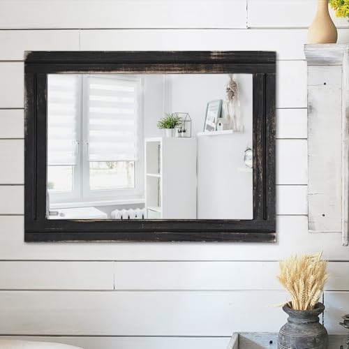 AAZZKANG Wall Mounted Mirror Small Rectangular Retro Mirrors with Wood Frame for Bedroom Living Room Bathroom Entryway Large 20"x16" - color: Pitchdark, size: 20"L x 16"W