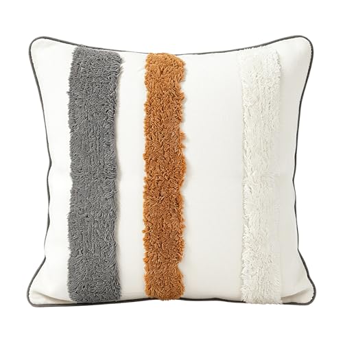 18in x 18in Geometric Tufted Pillow Cover, Neutral Gradient Stripe Cushion Case, Modern Textured Throw Pillow Sham for Sofa Bedroom Living Room, Boho Farmhouse Home Decor - color: Pastoral Style 1, size: 18" x 18" (Pack of 1)