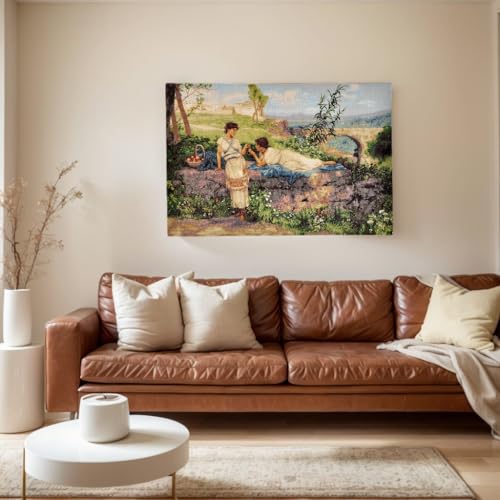 AureoMadis Neoclassical Woven Tapestry Wall Hanging | Henryk Siemiradzki An Idyll Art, Jacquard Woven Vintage Wall Decor with TC Backing, Classical Roman/Greek Tapestries Dual Rod Pocket 41.5"x28.5" (Classical: Two Women on a Stone Wall) - color: Classica