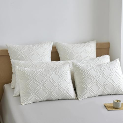 Body Pillow Shams 1 Pack, Body Size Pillowcases, Ivory, Soft Microfiber Geometric Boho Pillow Covers with Envelope Closure, 20x54 Inches (No Insert) - color: Ivory-grid, size: Body(20*54)