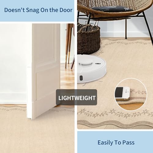 GarveeHome Scalloped Area Rugs 8x10 for Living Room, Solid Tan Jute Large Washable Rug Soft Non Slip Backing Floor Mat Carpet Indoor Thin Rug for Bedroom Dining Room Playroom Nursery Home Decor - color: Jute, size: 8' x 10' (Rectangular)