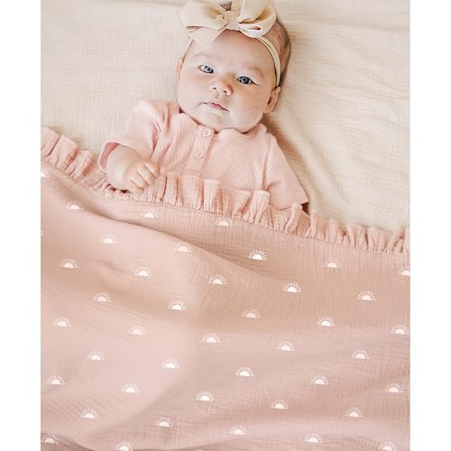 Konssy Flounce Muslin Baby Blanket for Girls Boys, 100% Cotton Soft Crib Swaddle Blankets, Reversible & Breathable Nursery Bedding for Newborns Toddlers, 43x39 Inches (Sun) - color: Sun, size: 43"x39"