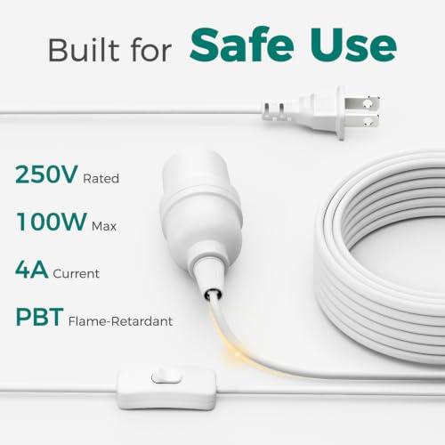 DiCUNO Hanging Lantern Extension Cord Cable, E26 Pendant Light Socket On Off Inline Cord Switch Control Lamp, Switch Close to Polarized Plug, 20 Feet (6M), White, 1-Pack - style: 20ft - White