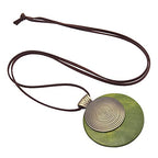 Leather Necklace for Women Long Boho Pendant Hippie Choker Necklace Bohemian Layered Leather Rope Wooden Jewelry Gifts - style: Green Big Wood Pendants
