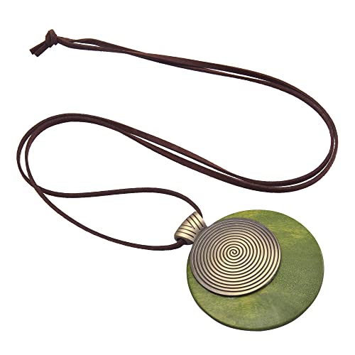 Leather Necklace for Women Long Boho Pendant Hippie Choker Necklace Bohemian Layered Leather Rope Wooden Jewelry Gifts - style: Green Big Wood Pendants