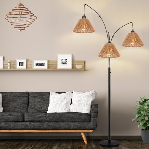 3x Boho Rattan Pendant Lamp Replacement Shade Ceiling Fan Light Bulb Covers Light Shades for Hanging Light Fixtures Shades Only Farmhouse Wicker Woven Lampshade, Ø9.85" x H5.5" - size: Ø9.85"（25cm）