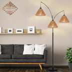 3x Boho Rattan Pendant Lamp Replacement Shade Ceiling Fan Light Bulb Covers Light Shades for Hanging Light Fixtures Shades Only Farmhouse Wicker Woven Lampshade, Ø9.85" x H5.5" - size: Ø9.85"（25cm）