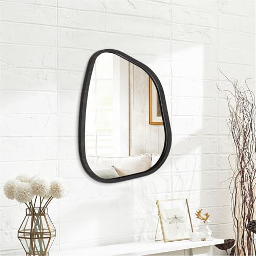 Asymmetrical Small Wall Mirror Irregular Wood Frame Modern Unique Accent Wall Mirror Decorative Vanity Bathroom Living Room Bedroom Entryway Hallway Artistic Wavy Mirror Small 16"x12" - color: Dark, size: 16"L x 12"W