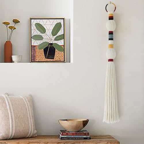 IOWER Macrame Wall Hanging Decorative Balls Colorful Knot Tassel Hanging Fiber Yarn Art Handmade Boho Wall Decor for Living Room Bedroom Nursery or Apartment 27" L x 2.3" W - color: Colorful