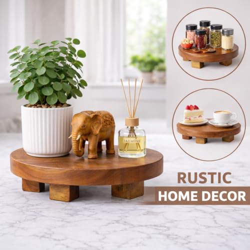 Teak Handmade Display Riser for Bathroom Counter Decor, Round Pedestal Stand for Shelf, Home Centerpiece Decor