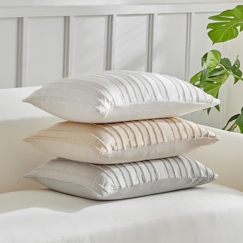 WARMDERN Light Grey Striped Pillow Covers King Pillow Cases Soft Microfiber Stripe Pillow Cases Set of 2 Boho Tufted Stripes Textured Pillowcase with Envelope Closure(Light Grey, King, 20x36 Inches) - color: Light Grey-striped, size: 20" x 36" (Pack of 2)